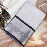 Silver and Grey Bridal Silk Saree with Floral Zari Design BS011