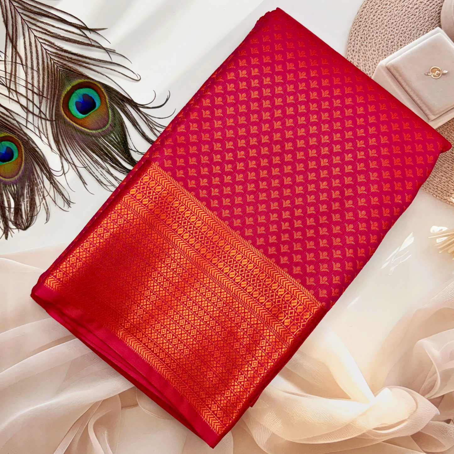 Pink Kanchipuram Bridal Silk Saree with Gold Zari Accents BS012