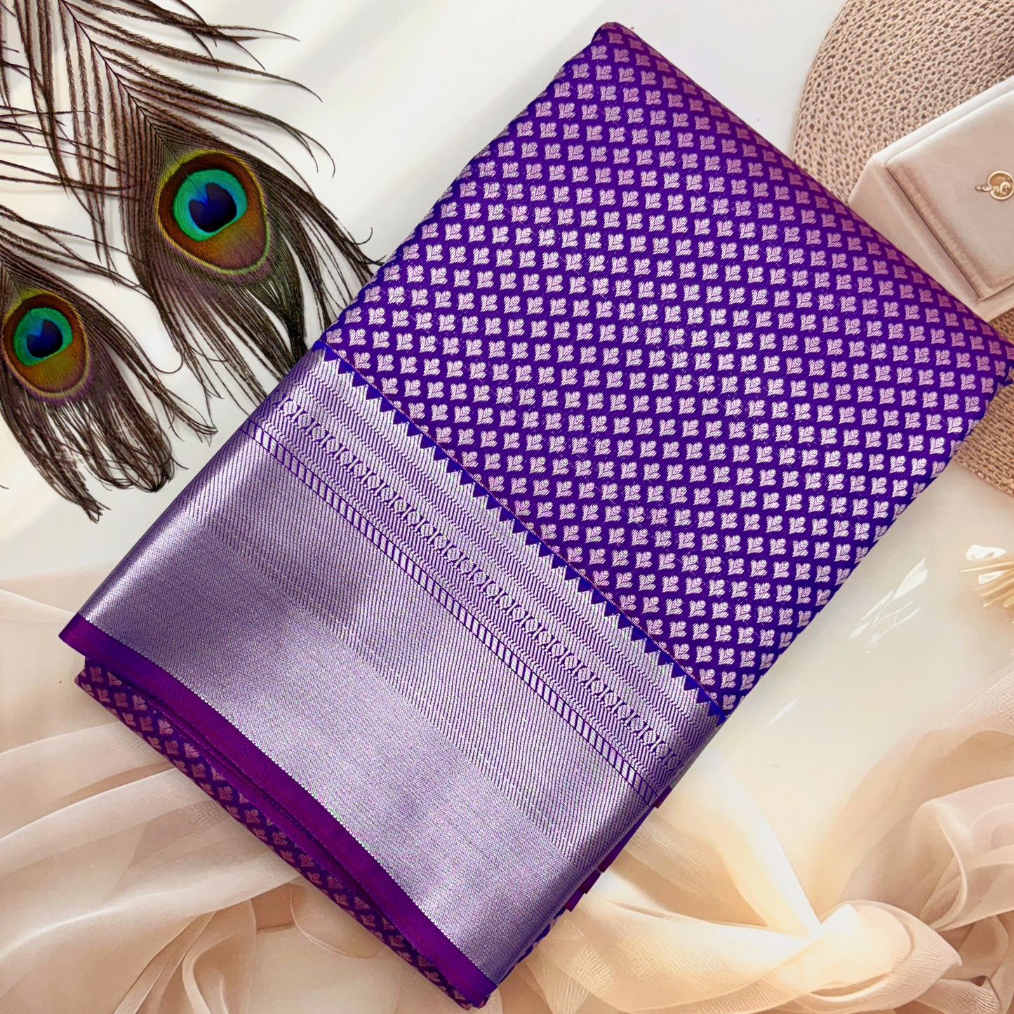 Purple Kanchipuram Silk Bridal Saree with Silver Zari Highlights BS015