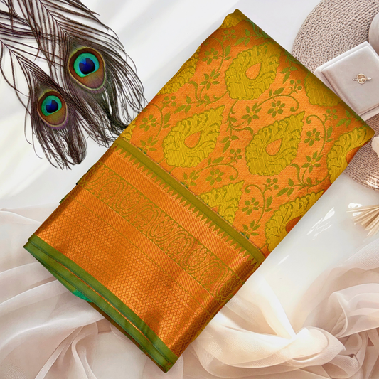 Mustard Green Kanchipuram Silk Bridal Saree with Copper Zari Highlights BS017