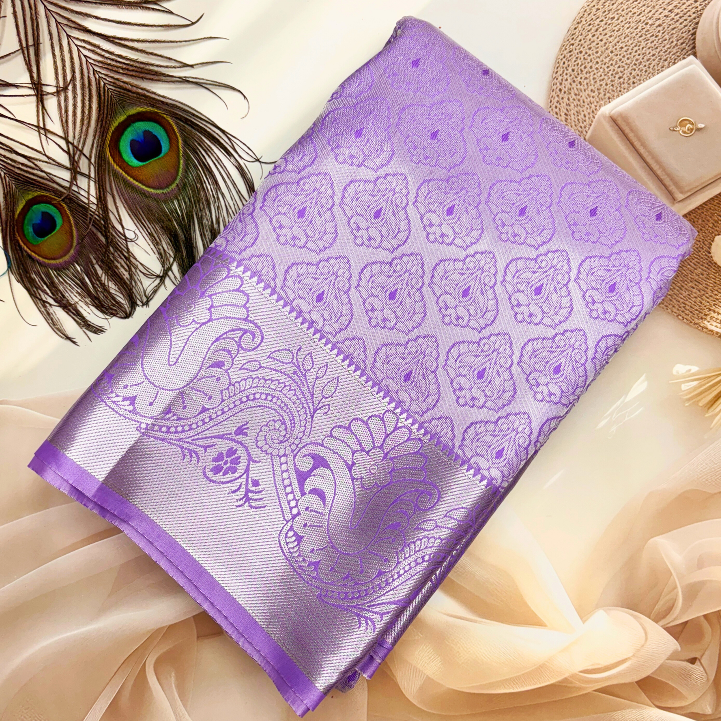 Lavender Kanchipuram Silk Saree with Silver Zari Highlights BS019