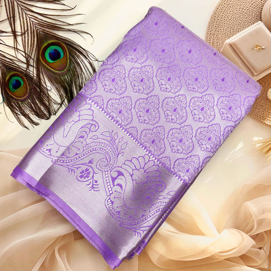 Lavender Kanchipuram Silk Saree with Silver Zari Highlights BS019