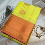 Yellow Handloom Kanjivaram Soft Silk Saree with Copper Border and Purple Pallu SB001