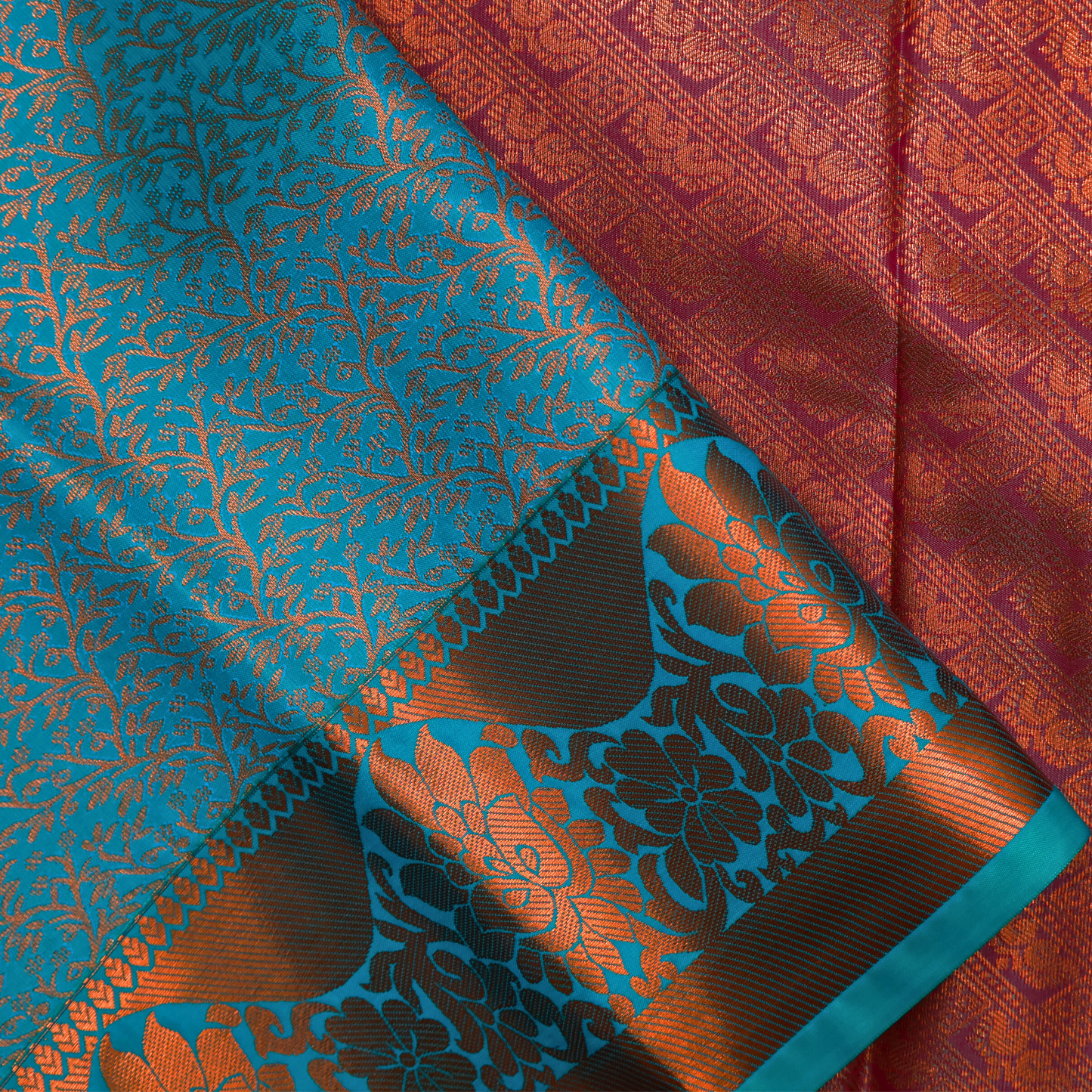Rama Blue Kanchipuram Silk Saree with Pink Blouse and Golden Zari Border BS020
