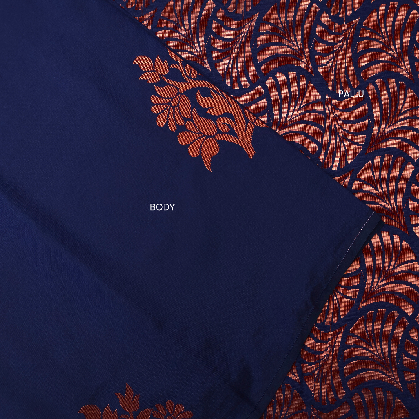 Elegant Navy Blue Soft Silk Saree with Copper Pallu ES22