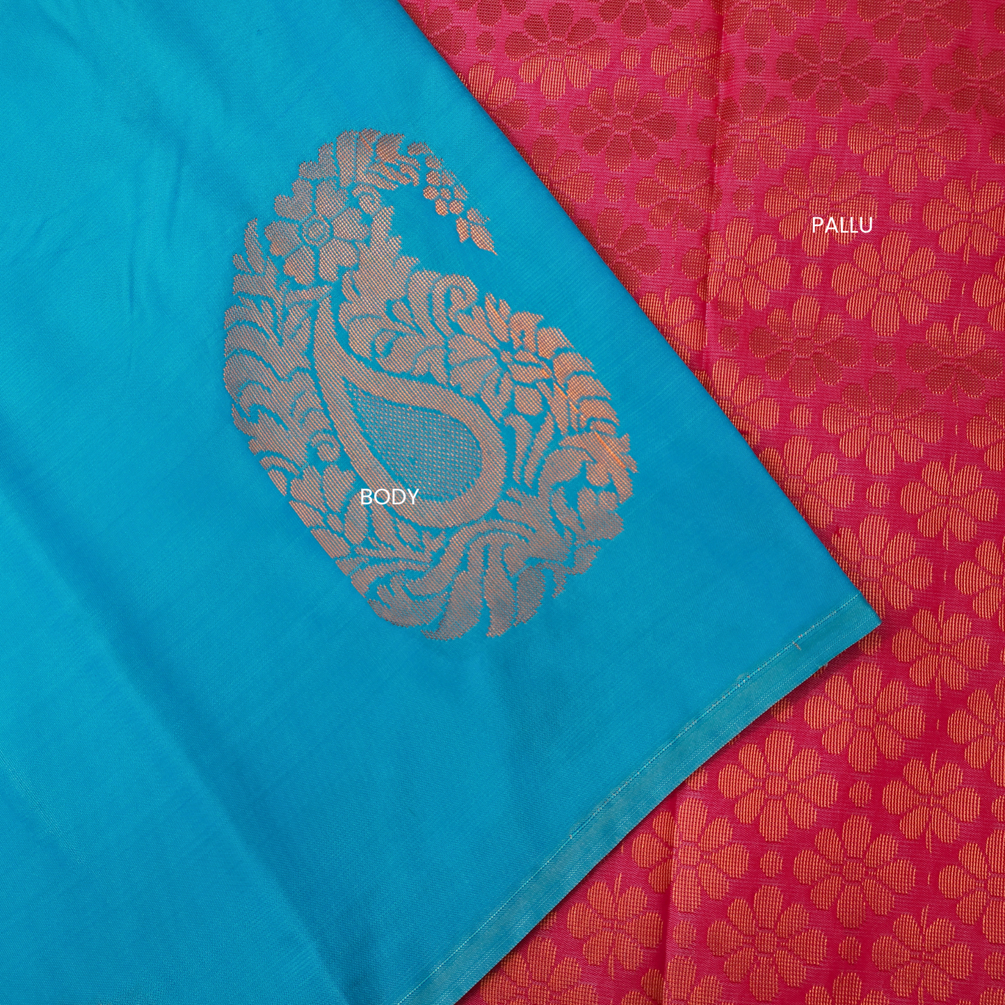 Blue Soft Silk Saree with Pink Floral Pallu ES25