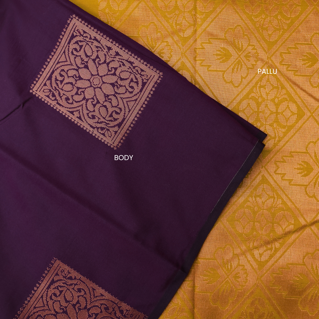 Deep Purple Soft Silk Saree with Golden Yellow Pallu ES31