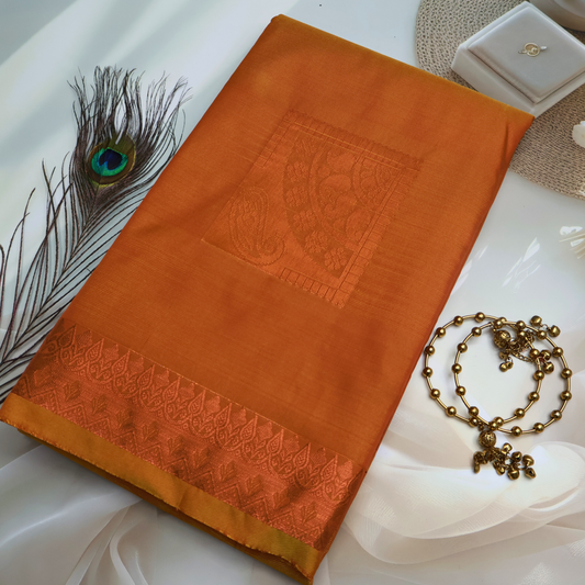 Rust Orange Soft Silk Saree with Green Geometric Pallu ES35