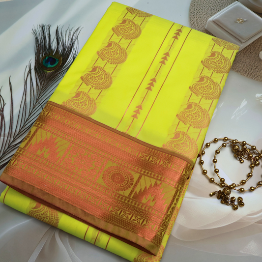 Yellow Handloom Kanchipuram Saree with Red Pallu SB006