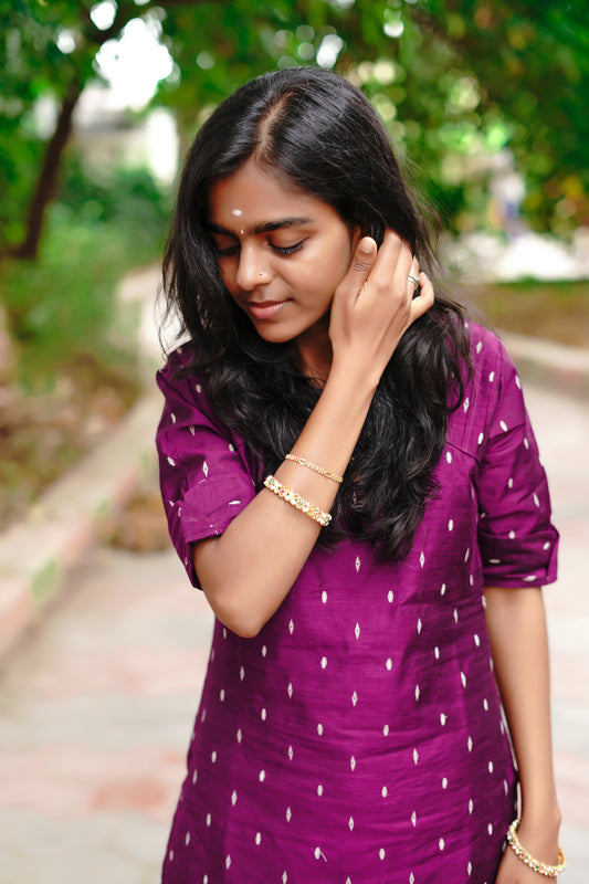 Elegant Violet Raw Silk Premium Kurti Set
