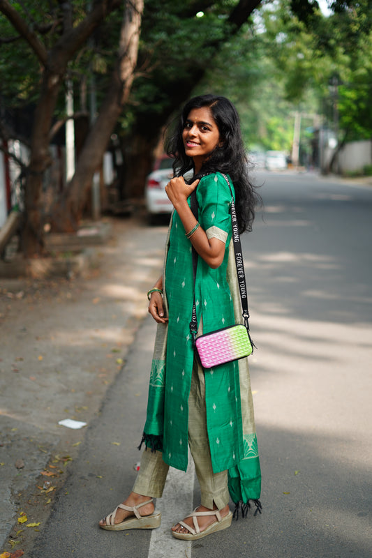 Emerald Green Raw Silk Kurti with Subtle Motifs