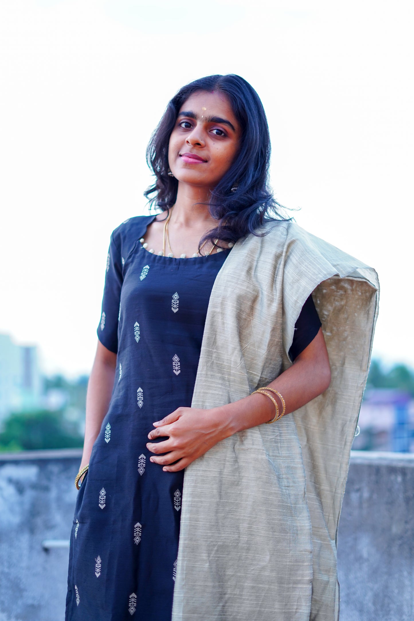 Black Raw Silk Kurti with Subtle Motifs