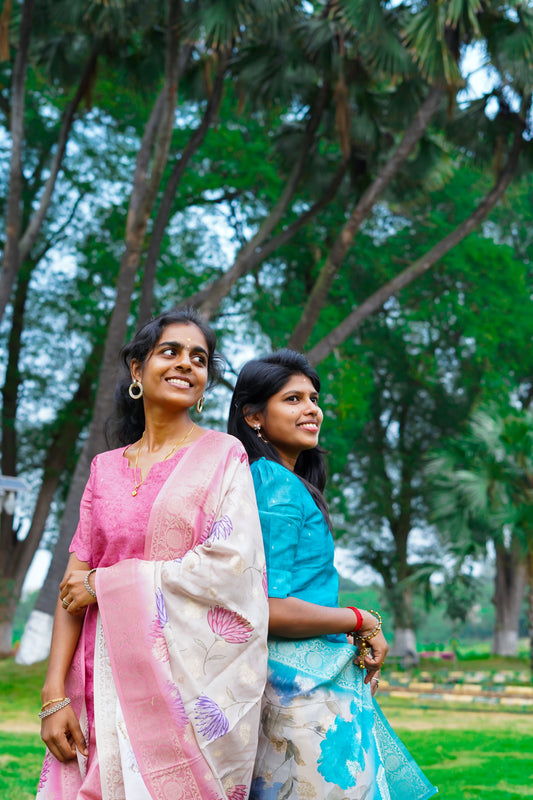 Chanderi Cotton Kurti with Elegant Floral Shawl – Pink