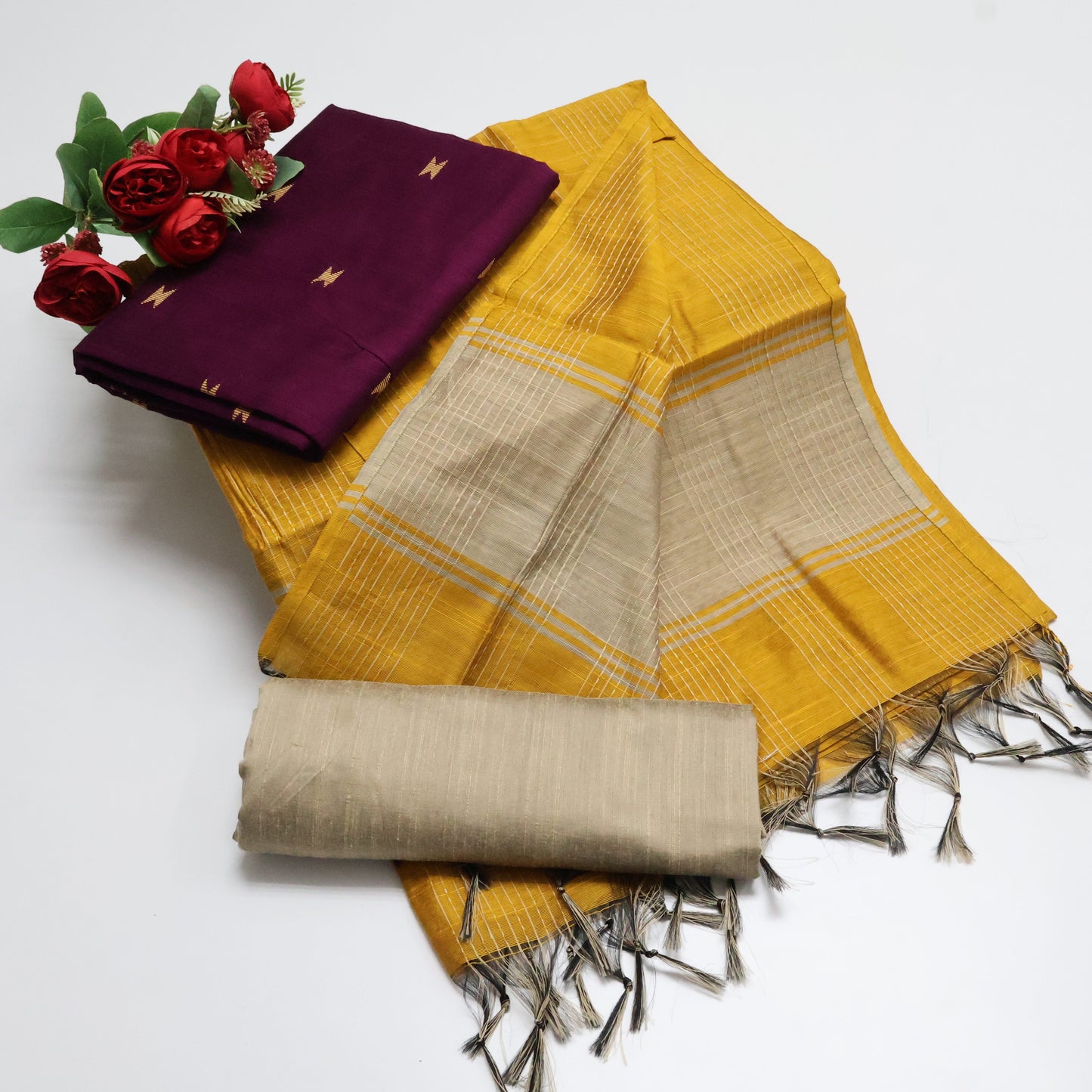 Premium Multicolor Raw Silk Salwar Suite- 3Pcs Set