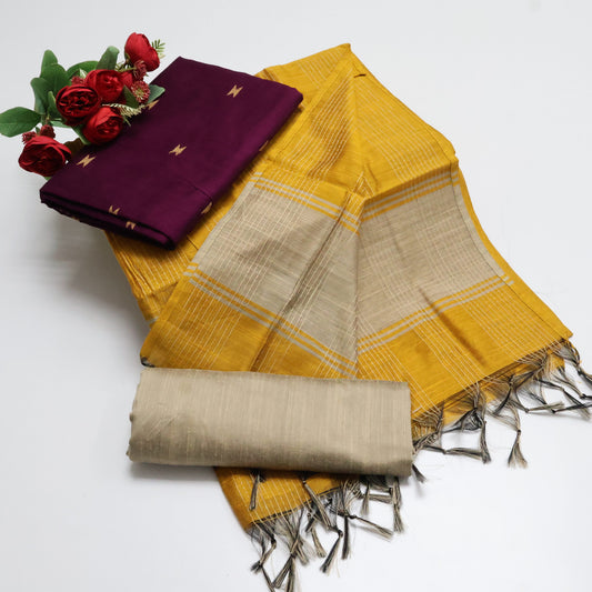 Premium Multicolor Raw Silk Salwar Suite- 3Pcs Set