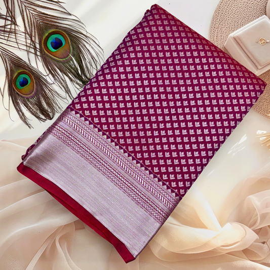 Maroon Bridal Art Silk Saree with Intricate Silver Zari Design BS001