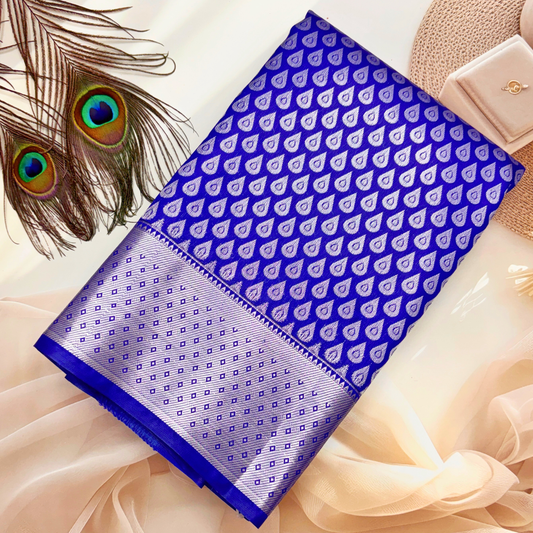 Royal Blue Bridal Silk Saree with Silver Zari Motifs BS010