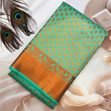 Light Green and Gold Bridal Silk Saree with Rich Copper Border BS002