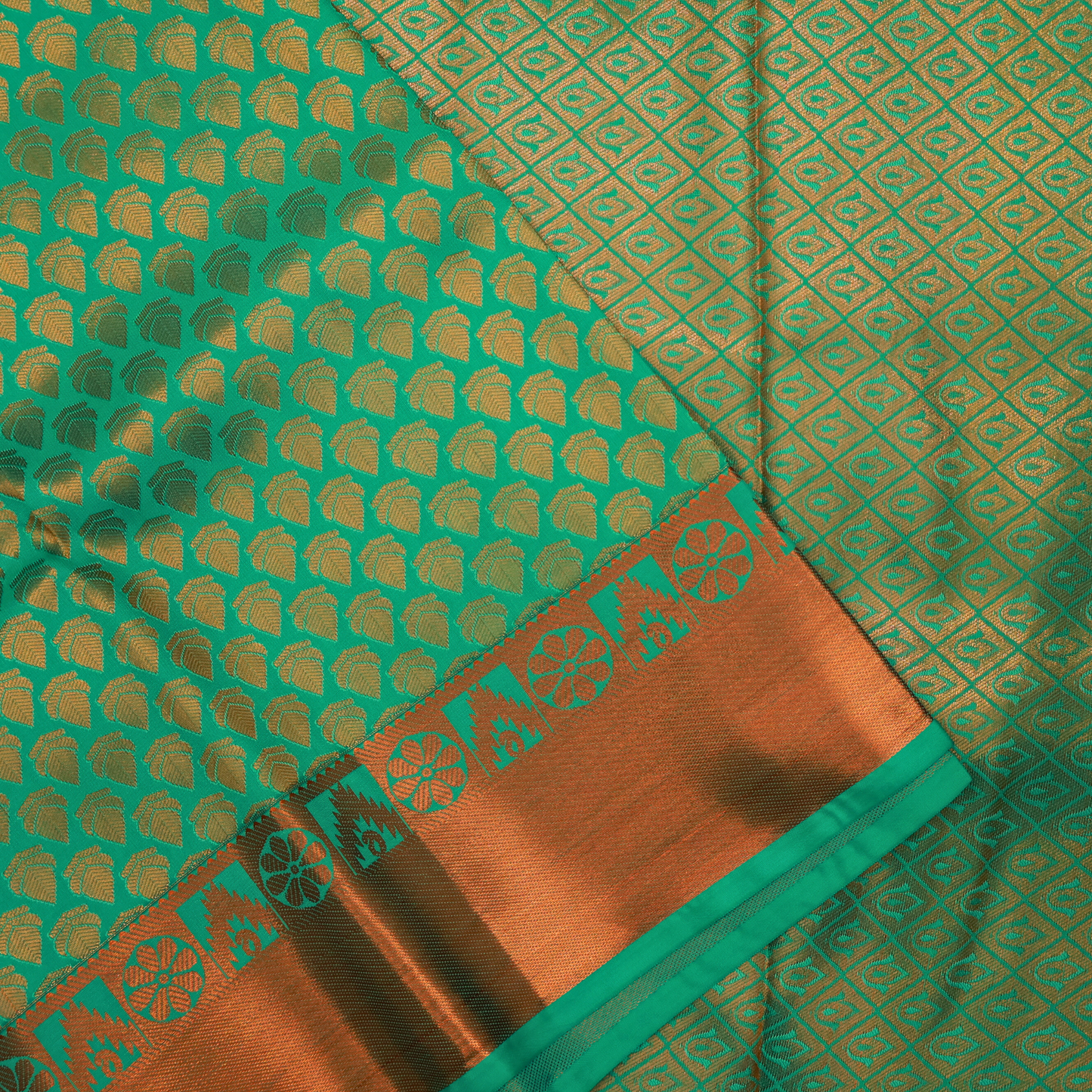 Light Green and Gold Bridal Silk Saree with Rich Copper Border BS002