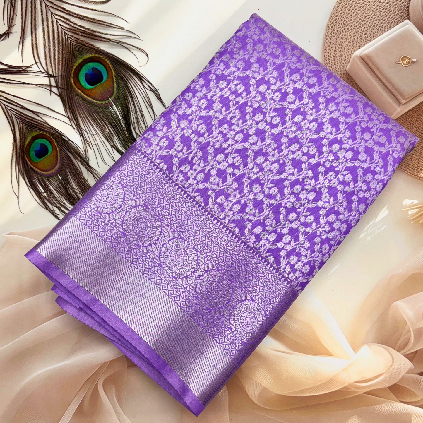 Lavender Kanchipuram Silk Bridal Saree with Silver Zari Highlights BS016