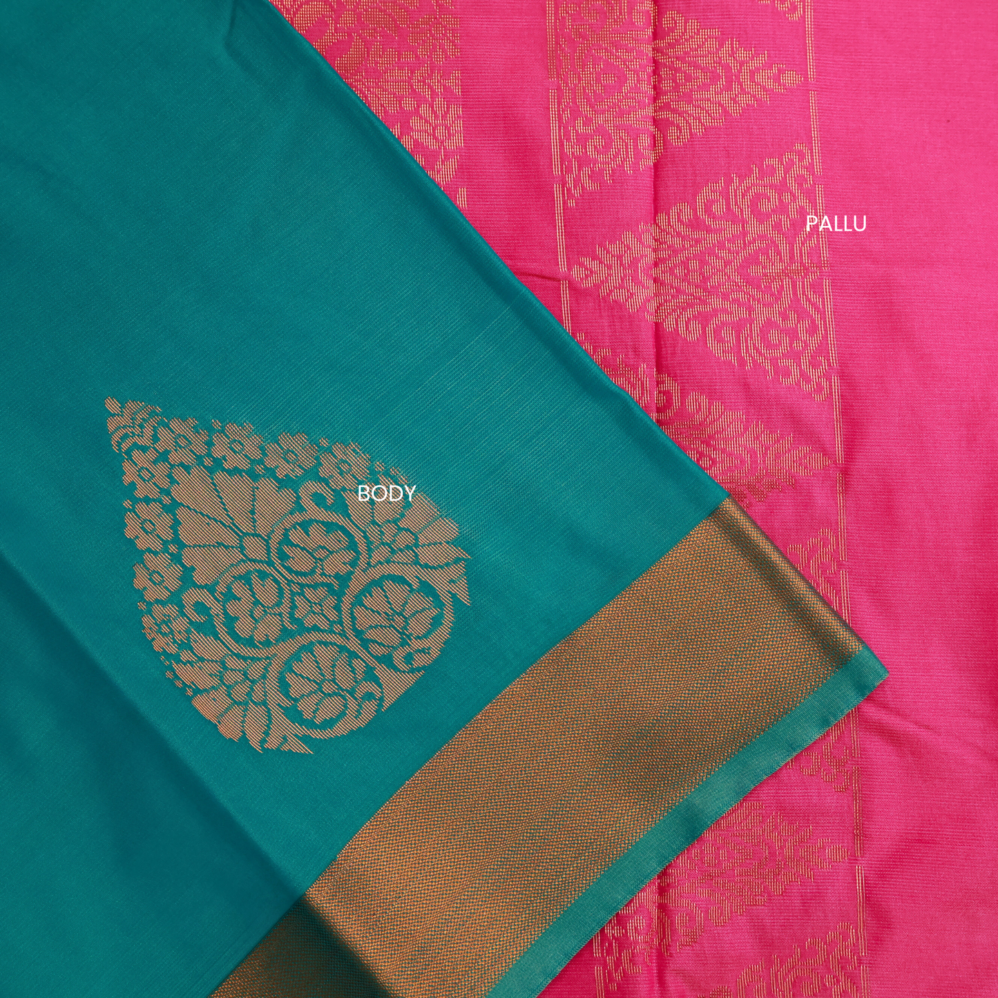 Teal Green Saree with Rich Pink Pallu ES21
