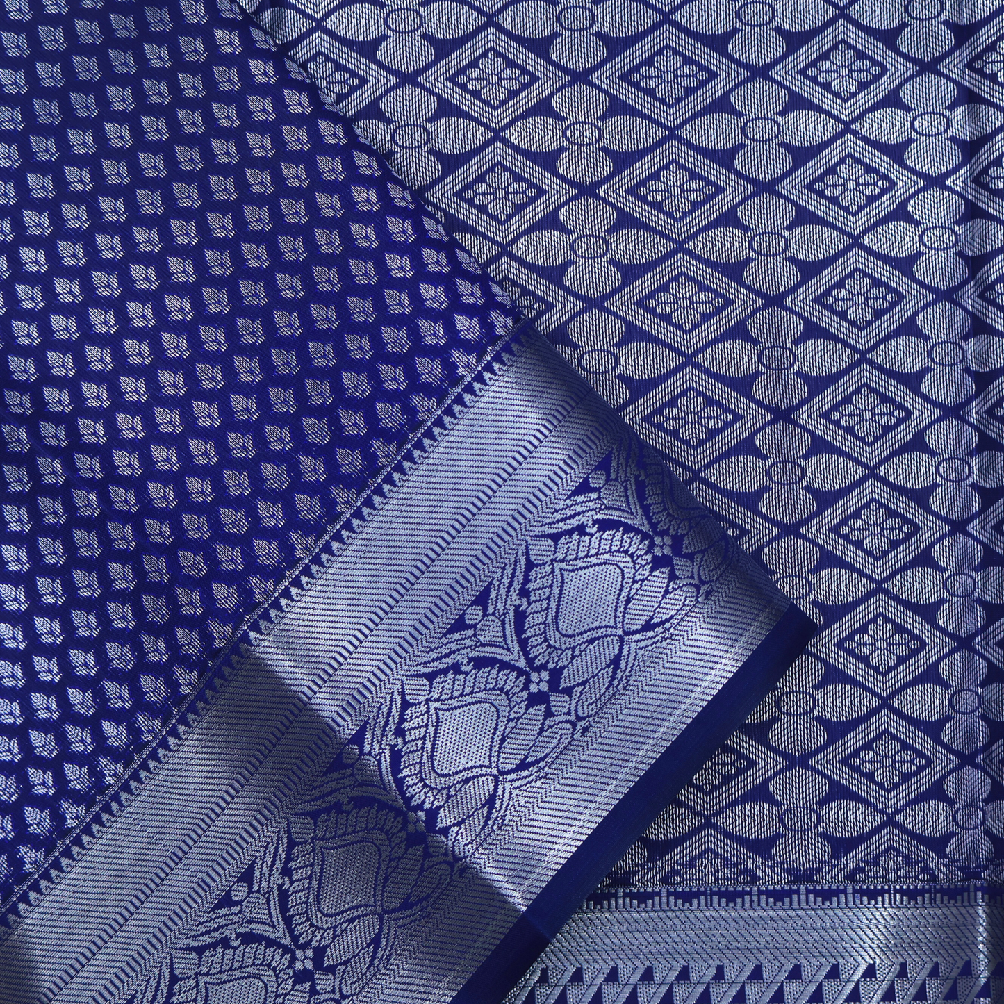 Royal Blue Kanchipuram Silk Bridal Saree with Silver Zari Weaving BS022