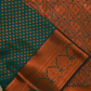 Green Kanchipuram Silk Saree with Copper Zari Border and Contrasting Copper Blouse BS024
