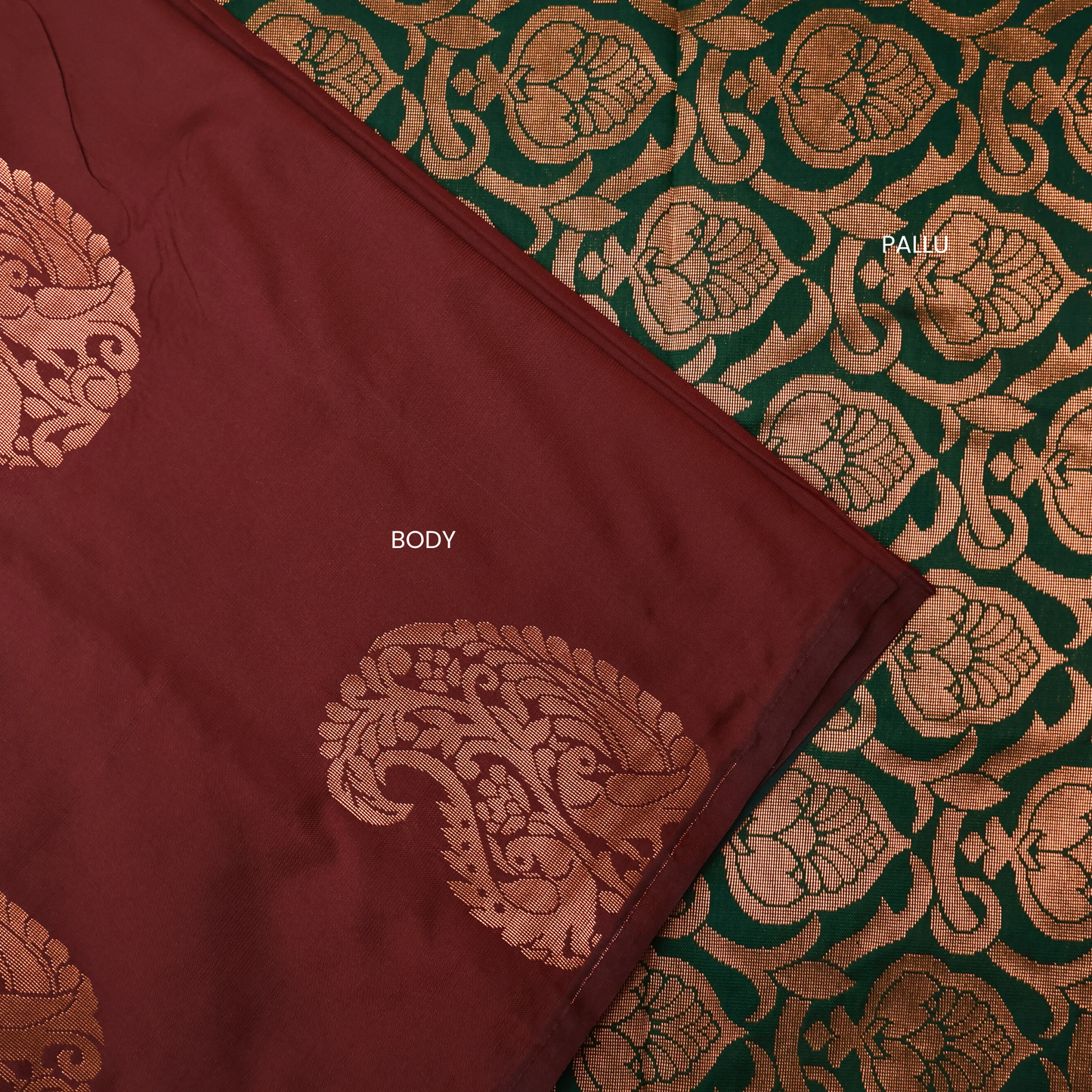 Rich Maroon Soft Silk Saree with Green Pallu ES24