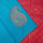 Blue Soft Silk Saree with Pink Floral Pallu ES25