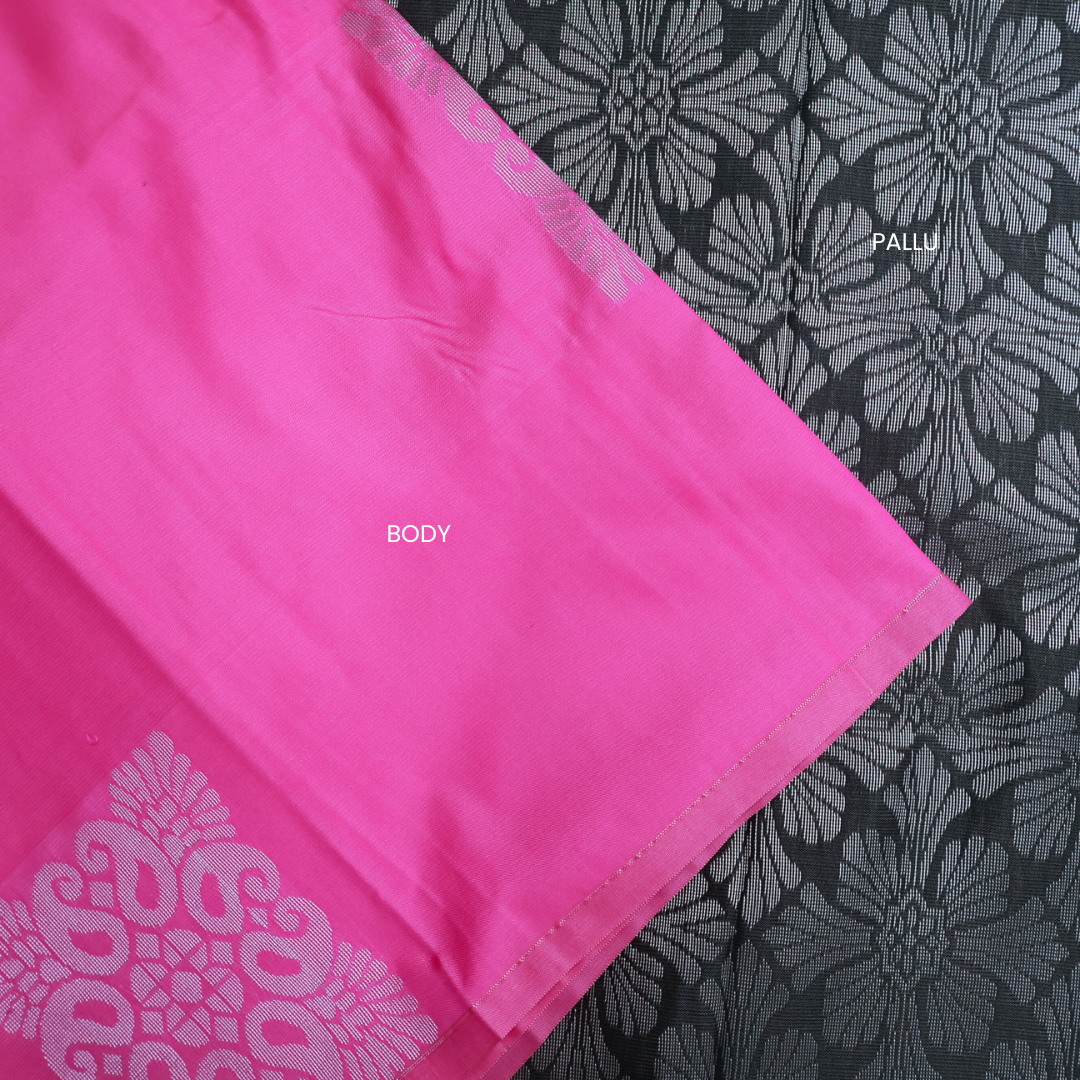 Pink Soft Silk Saree with Black Pallu ES30