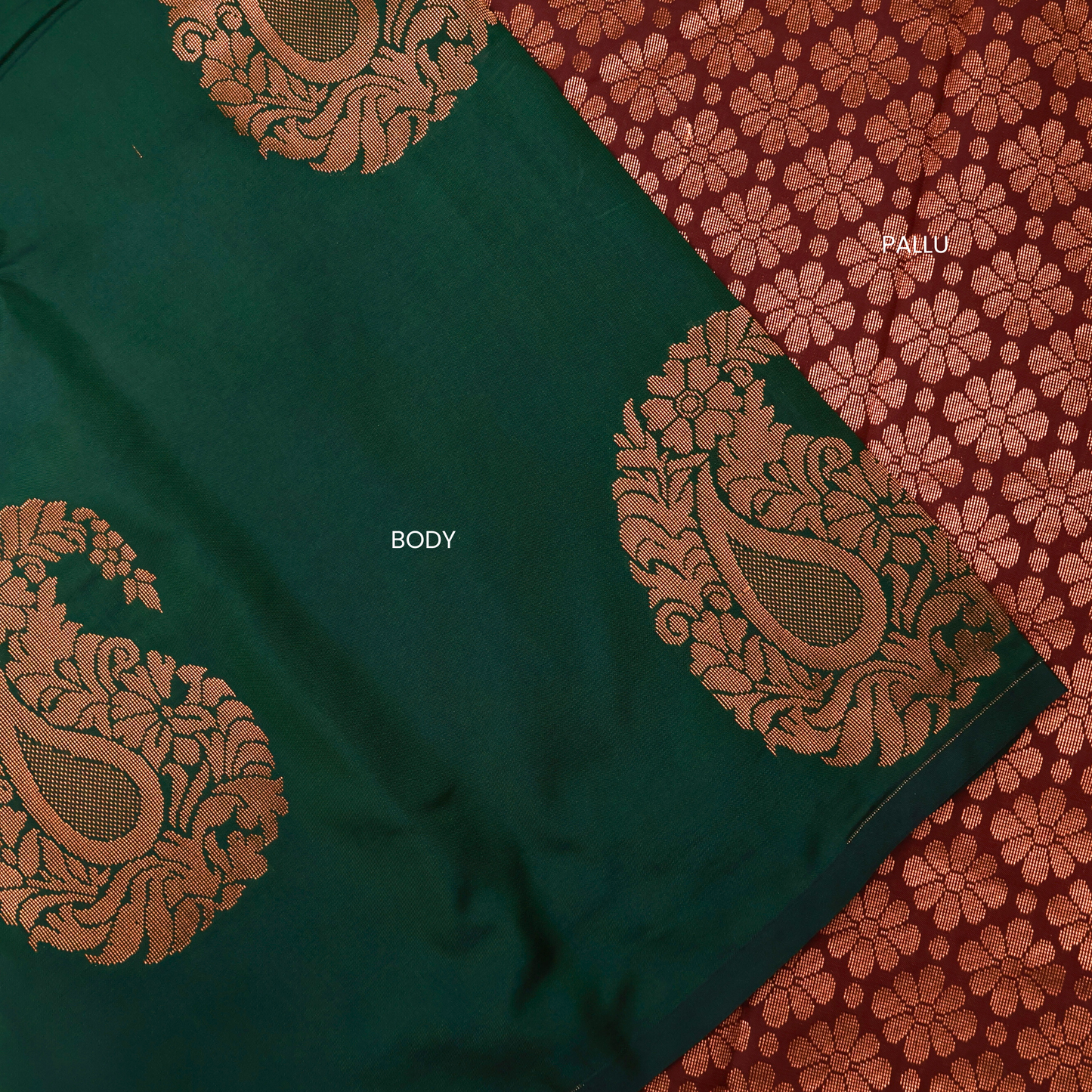Green Soft Silk Saree with Maroon Floral Pallu ES33