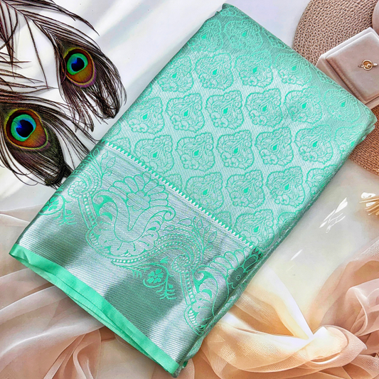 Mint Green Bridal Silk Saree with Intricate Zari Weave BS004