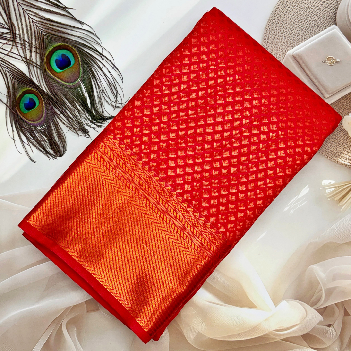 Red Bridal Silk Saree with Lustrous Zari Border BS005