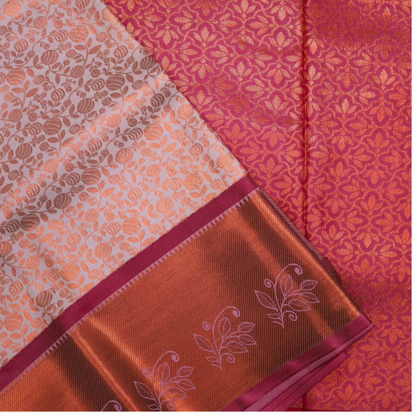 Peach and Pink Bridal Silk Saree with Elegant Zari Border BS006