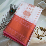 White Handloom Kanchipuram Saree with Pink Pallu SB007