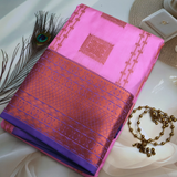 Pink Handloom Kanchipuram Saree with Peach Pallu and Contrast Blouse SB009