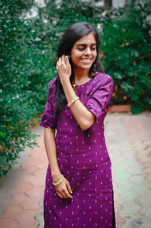 Elegant Violet Raw Silk Premium Kurti Set