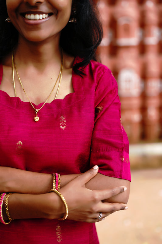 Elegant Pink Raw Silk Premium Kurti Set