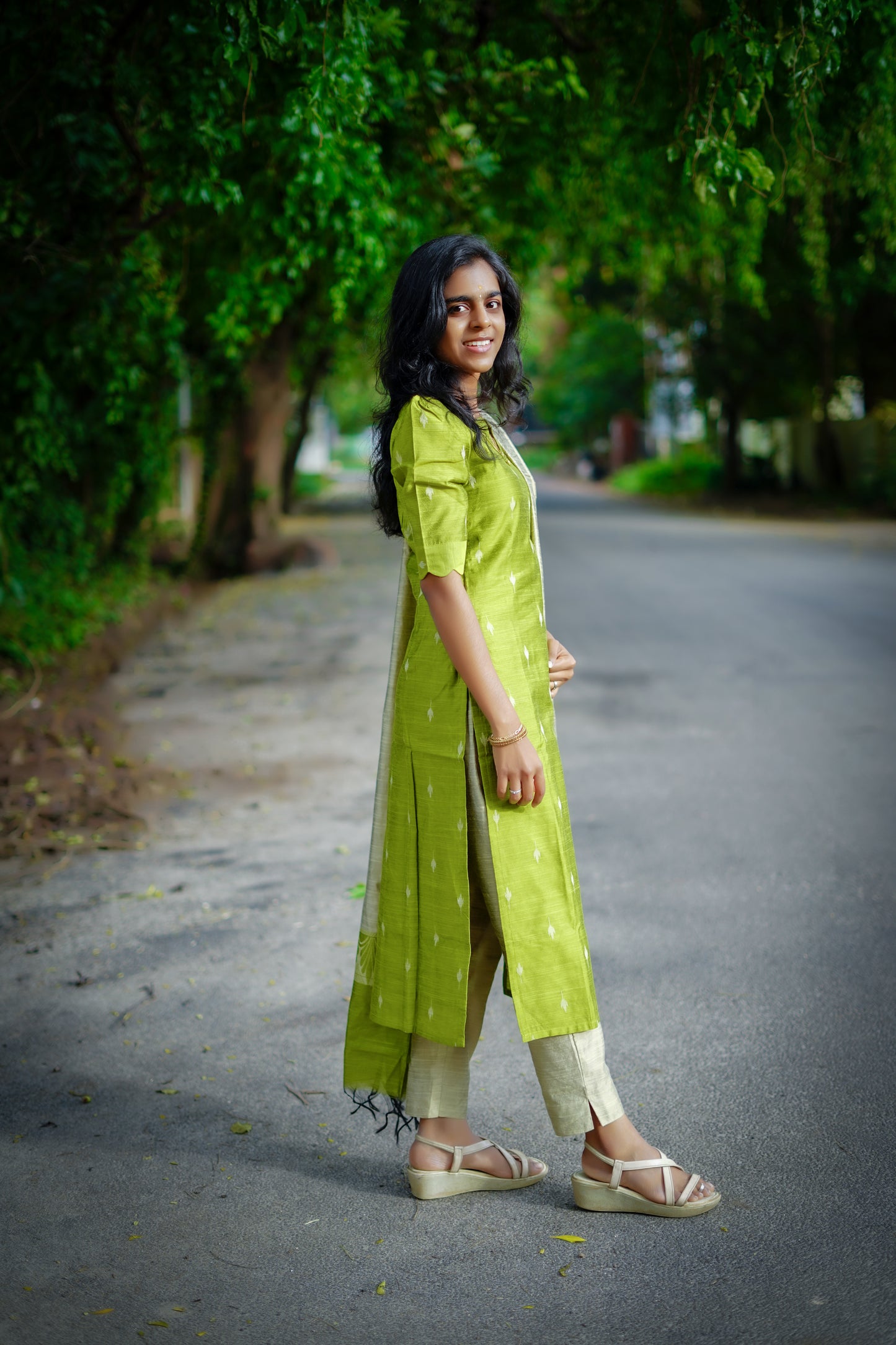 Elegant Parrot Green Raw Silk Premium Kurti Set