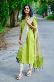 Elegant Parrot Green Raw Silk Premium Kurti Set