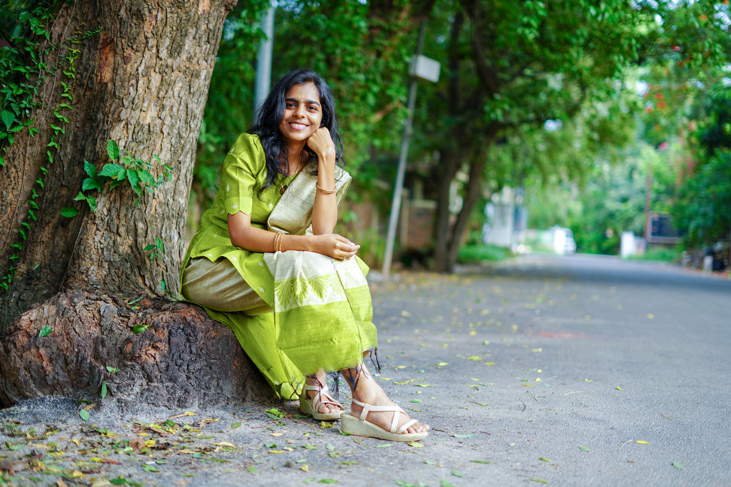 Elegant Parrot Green Raw Silk Premium Kurti Set