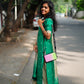 Emerald Green Raw Silk Kurti with Subtle Motifs