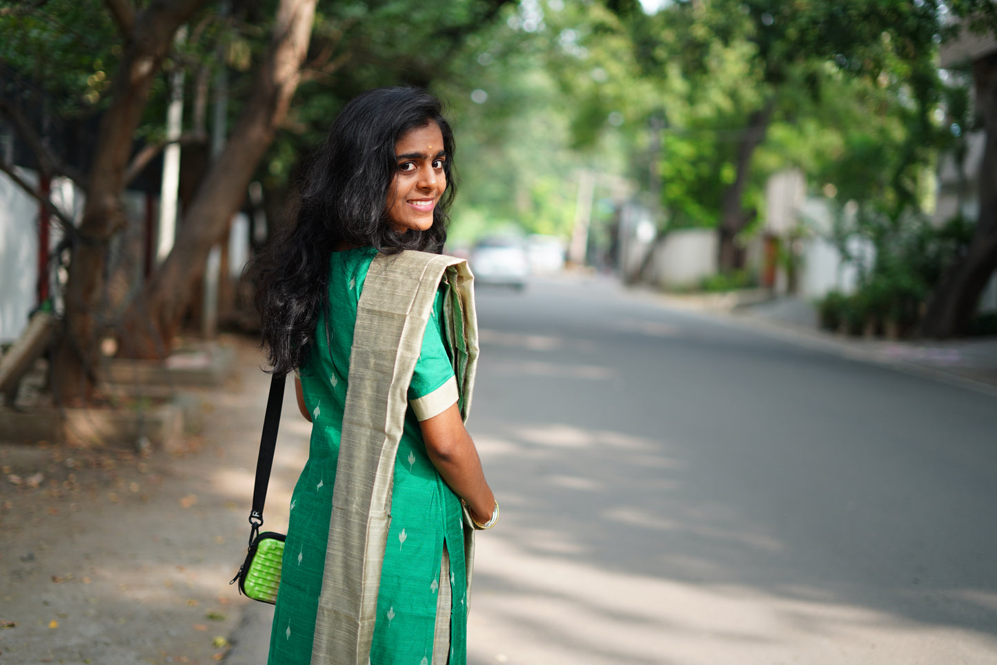 Emerald Green Raw Silk Kurti with Subtle Motifs