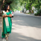 Emerald Green Raw Silk Kurti with Subtle Motifs