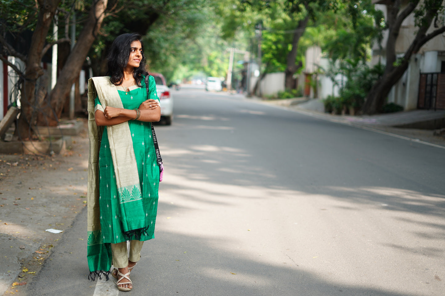 Emerald Green Raw Silk Kurti with Subtle Motifs