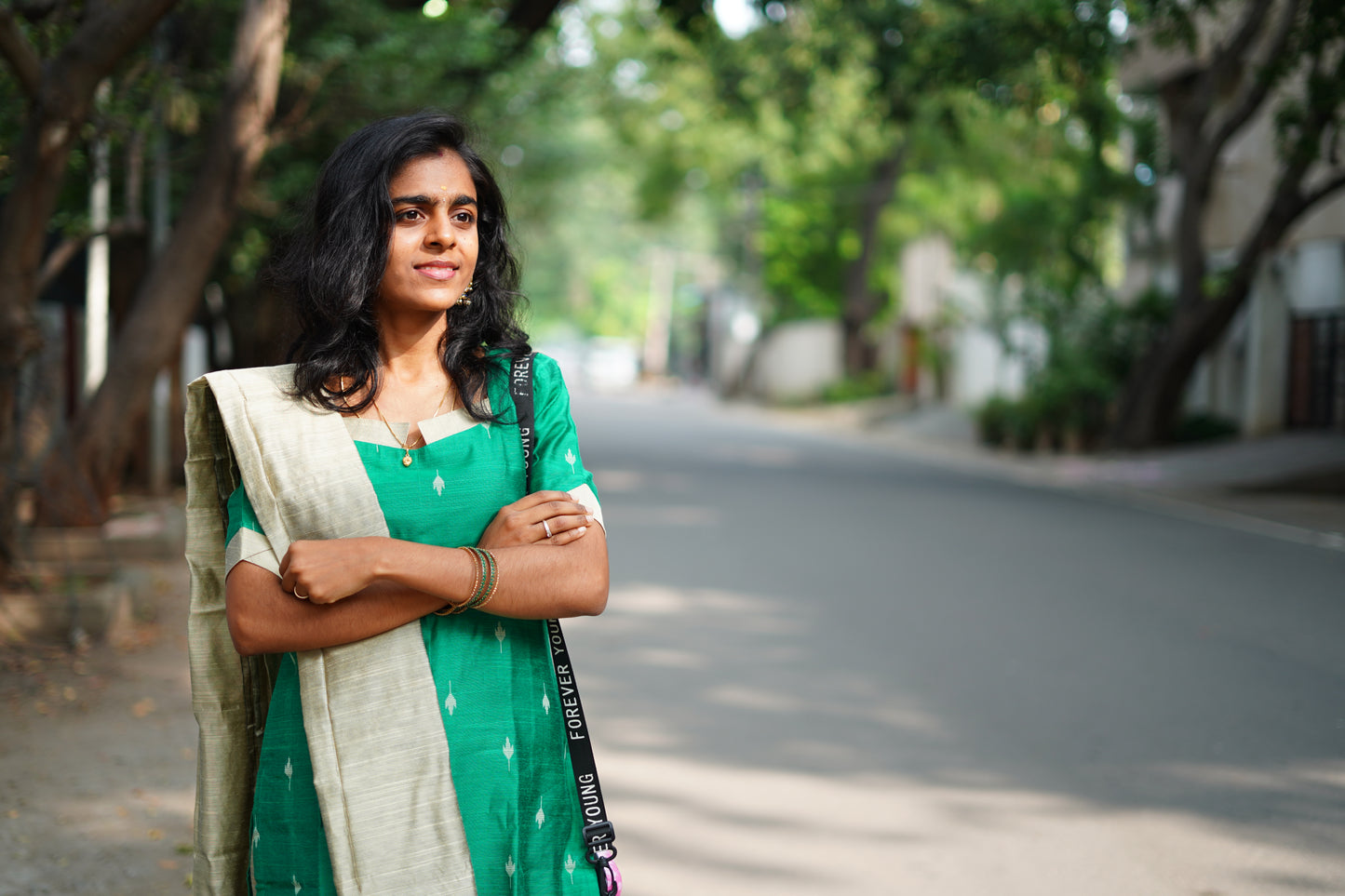 Emerald Green Raw Silk Kurti with Subtle Motifs