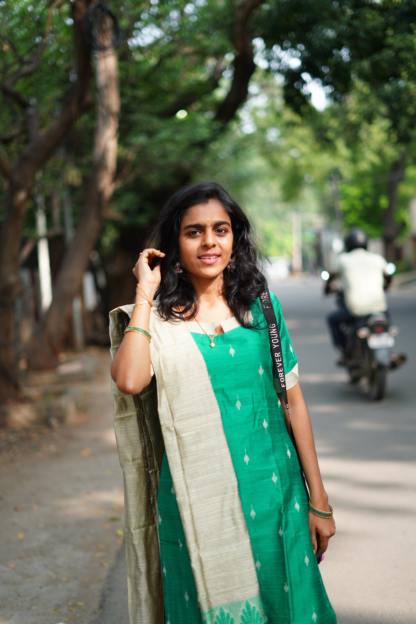 Emerald Green Raw Silk Kurti with Subtle Motifs