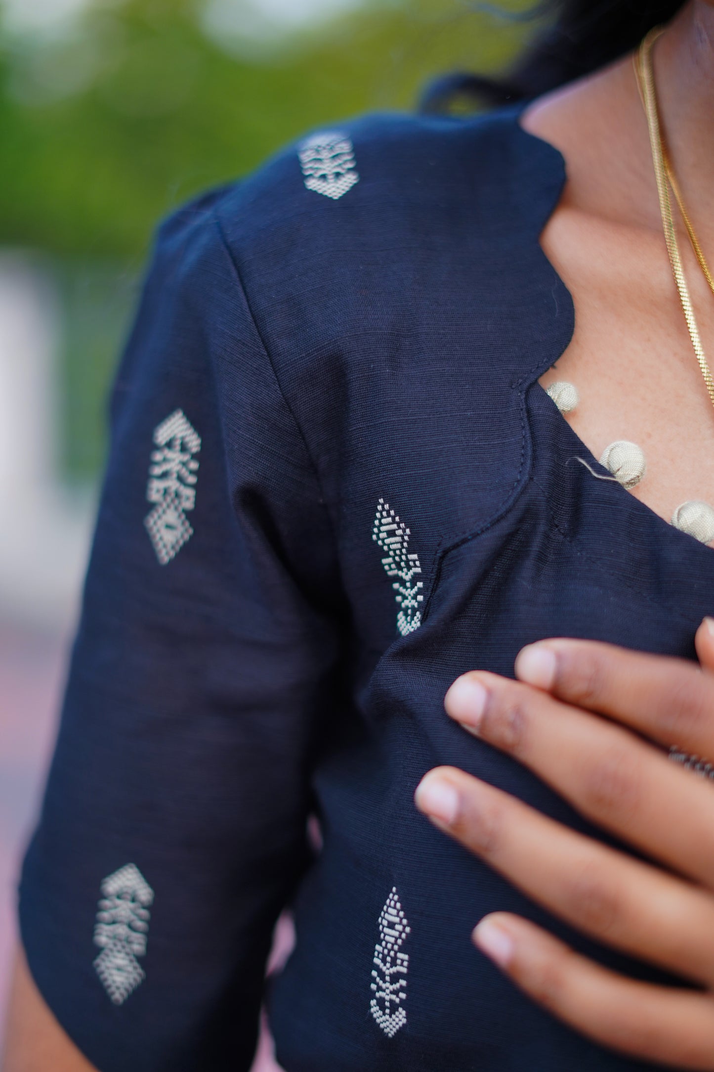 Black Raw Silk Kurti with Subtle Motifs