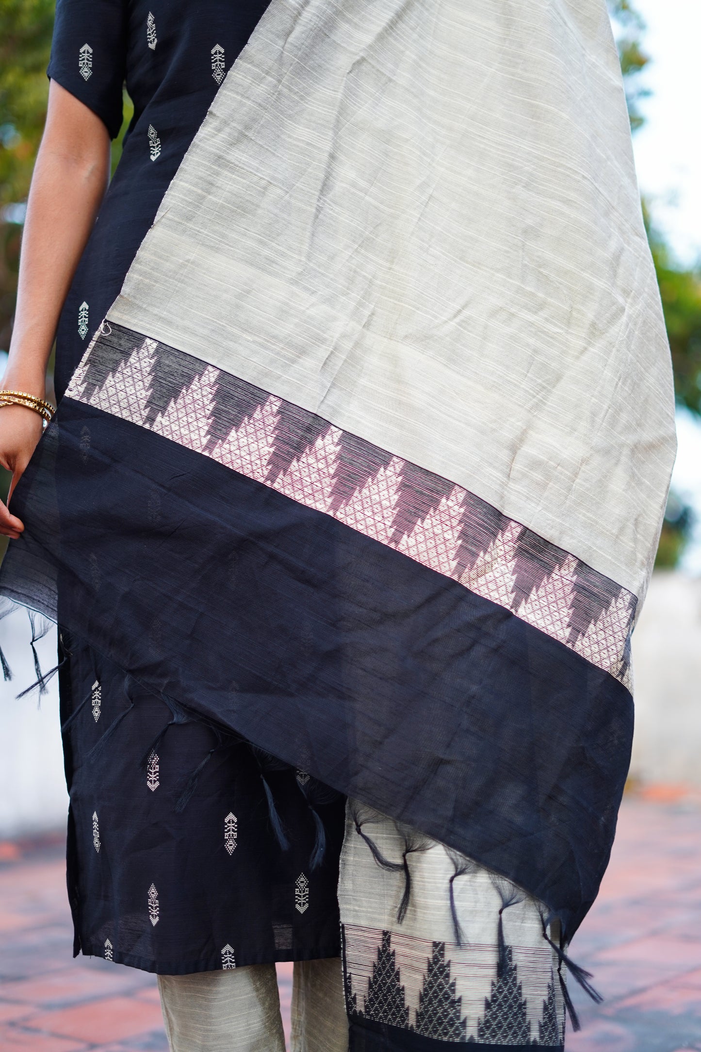 Black Raw Silk Kurti with Subtle Motifs