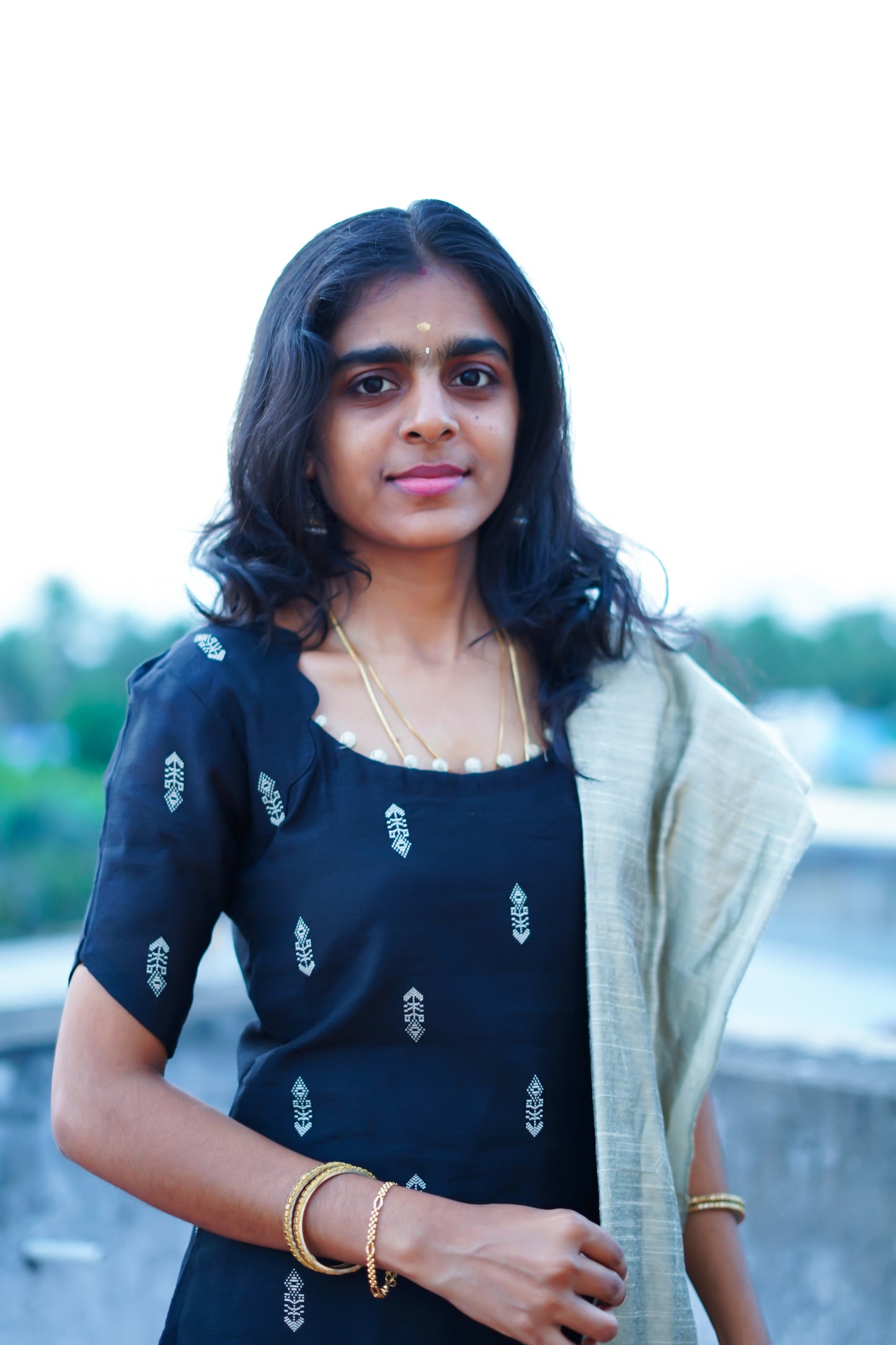 Black Raw Silk Kurti with Subtle Motifs